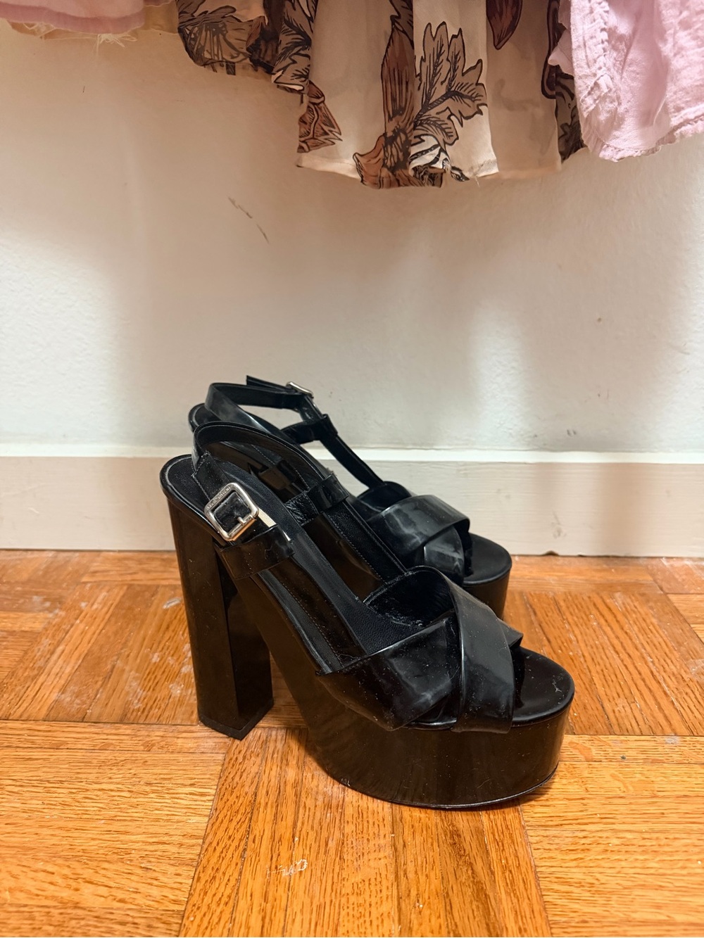 Michael Kors Black Patent Platform Block Heel Sandals